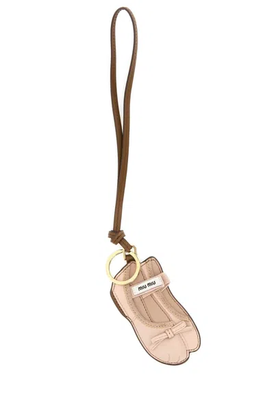 Miu Miu Miu Mini Leather Keyring With Golden Metal Hardware In Brown