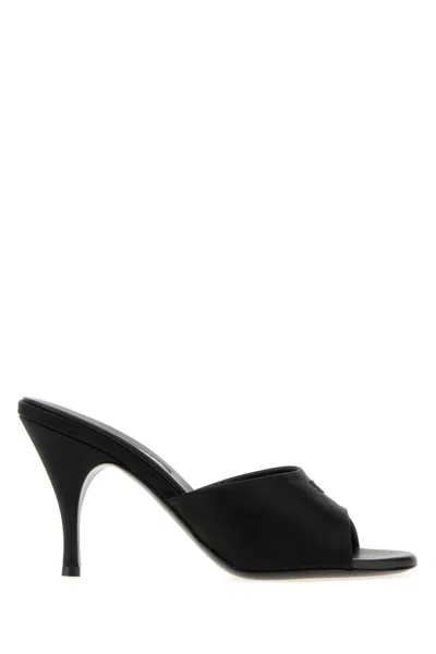 Miu Miu Miu Mini Satin Flat Sandals With 3.3 In Heel In Black