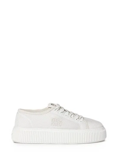Miu Miu Miu Mini Wavy Fabric Sneaker With Rubber Sole In White
