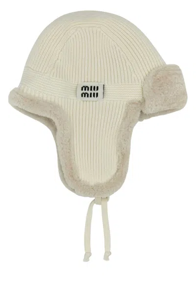 Miu Miu Miu Mini Wool & Cashmere Aviator Hat With Shearling Lining In Gray