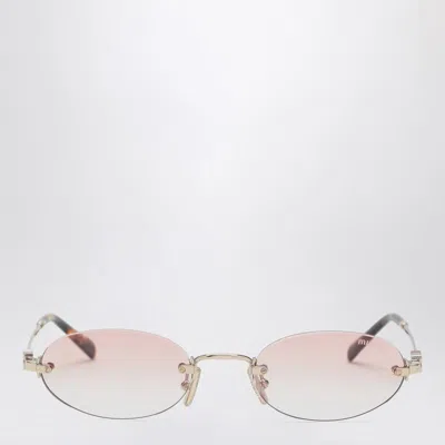 Miu Miu Logo Sunglasses In Gold/gradient Pink Women In Silver