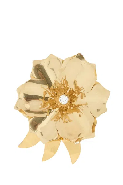 Miu Miu Metal Brooch With Central Crystal In Gold