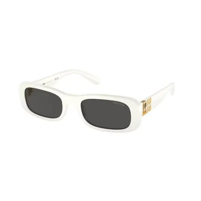 Miu Miu Logo Acetate Rectangular Sunglasses In White Ivory