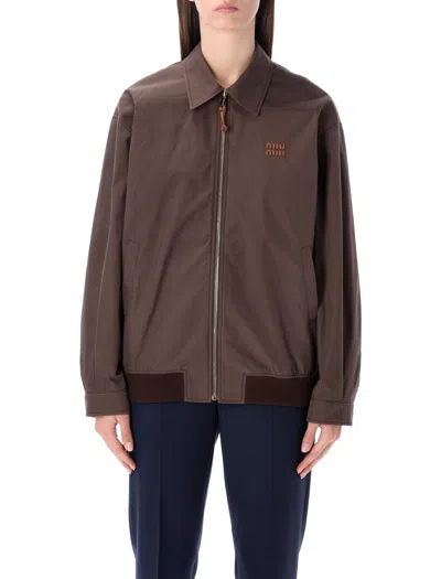 Miu Miu Panama Cotton Blouson Jacket In Black