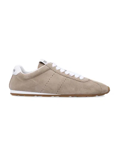 Miu Miu Plume Suede Sneakers With Logo In Gray