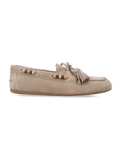 Miu Miu Suede Deck Tassel Loafers In Brown