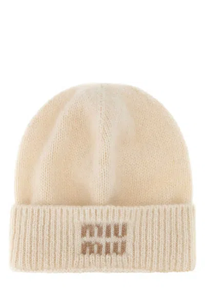 Miu Miu Miu Mohair Blend Beanie Hat In White