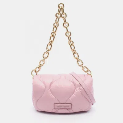 Pre-owned Miu Miu Miu Padded Shoulder Bag In Nylon And Leather Pink