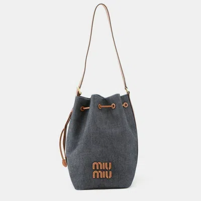 Pre-owned Miu Miu Miu Shoulder Bag Bucket Denim Leather In Brown