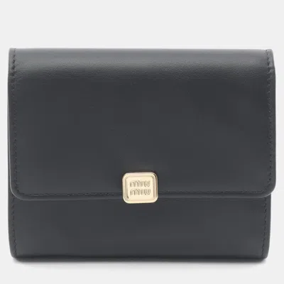 Pre-owned Miu Miu Miu Softy Metal Tri-fold Wallet Leather Black