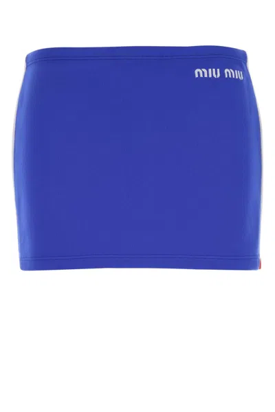 Miu Miu Miu Stretch Nylon Mini Skirt In Blue