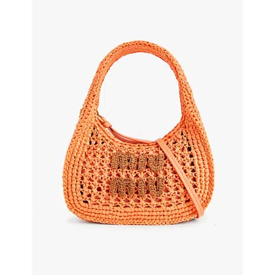 Miu Miu Wander Woven Fabric Hobo Bag In Tulipano/cognac