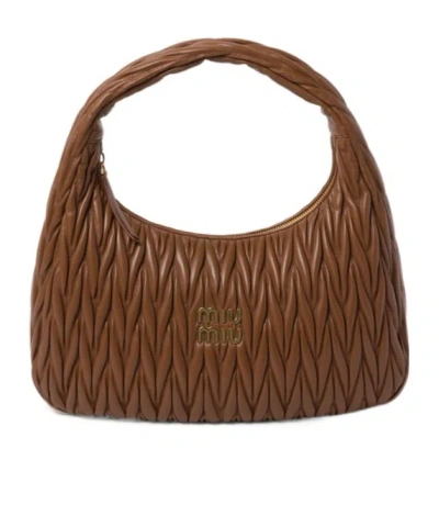 Miu Miu Miu Wander Matelassé Nappa Leather Hobo Bag In Brown