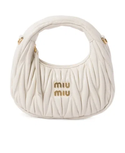 Miu Miu Miu Wander Matelassé Nappa Leather Hobo Mini-bag In White