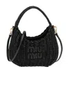 Miu Miu Mini Wander Wicker Shoulder Bag In Black