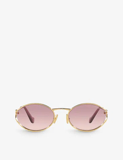 MIU MIU WOMENS GOLD MU 52YS ROUND-FRAME TINTED-LENS METAL SUNGLASSES,67072911