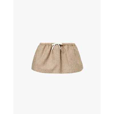 Miu Miu Miu Womens Kaki Drawstring-waist Wool Mini Skirt