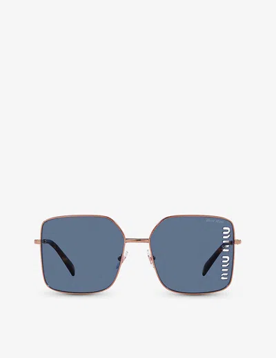 Miu Miu Womens Pink Mu51ys Square-frame Metal Sunglasses