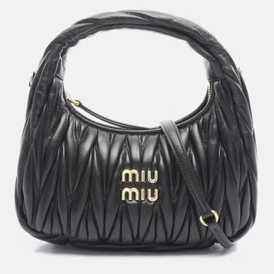Pre-owned Miu Miu Miu Wonder Matelasse Hobo Bag Handbag Leather Black
