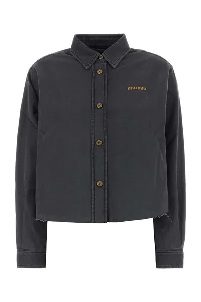 Miu Miu Miu-approved Dark Chambray Button-up Shirt For Women In Black