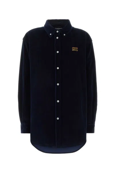 Miu Miu Miu-inspired Dark Corduroy Shirt For Women In Blue