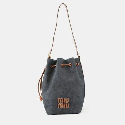Pre-owned Miu Miu Miumiu Bucket Bag Navy/brown Denim Leather