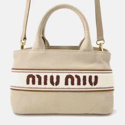 Pre-owned Miu Miu Miumiu Canvas2wayhandbag Beige Cotton In Sand