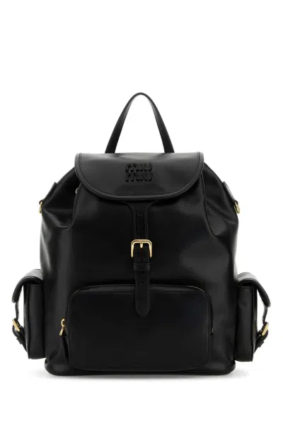 Miu Miu Miumiu Leather Backpack With Pockets In Gold