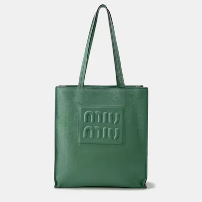 Pre-owned Miu Miu Miumiu Madras 2-way Tote Bag Green Leather