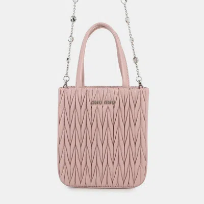 Pre-owned Miu Miu Miumiu Matelass Crystal 2-way Handbag Pink Leather