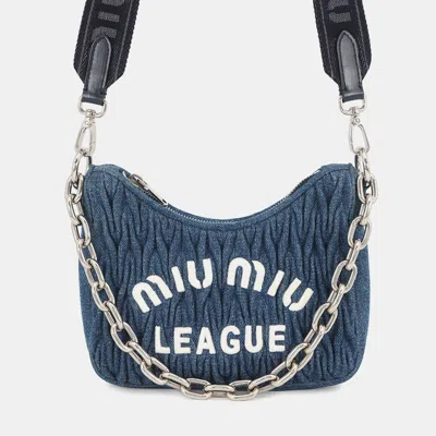 Pre-owned Miu Miu Miumiu Matelasse 2-way Bag Blue Denim