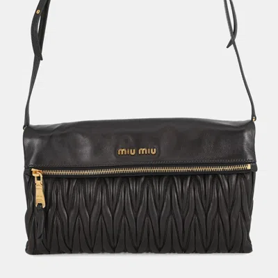 Pre-owned Miu Miu Miumiu Matelasse 2way Clutch Bag Black Leather
