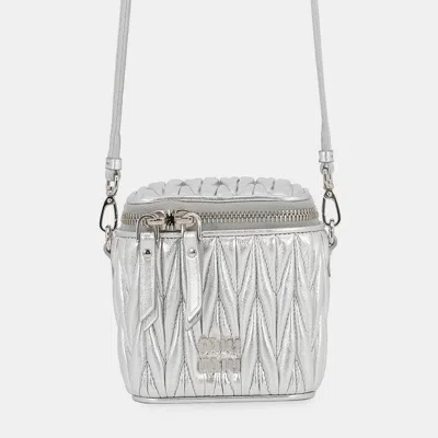 Pre-owned Miu Miu Miumiu Materasse Shoulder Bag Silver Leather Size Micro