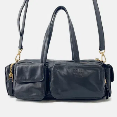 Pre-owned Miu Miu Miumiu Multi-pocket Handbag Black Leather