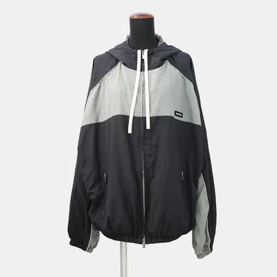 Pre-owned Miu Miu Miumiu Technical Silk Zip-up Blouson Size 40 Blue/silver Gray Polyester76% Silk24%