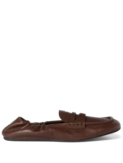 Miu Miu Miumiu Women Embossed Logo Nappa Leather Loafers In Radica
