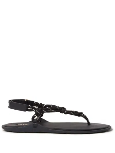 Miu Miu Miumiu Women Riviere Cord And Leather Sandals In Black