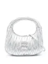 Miu Miu Wander Matelassé Nappa Leather Hobo Mini-bag In Silver