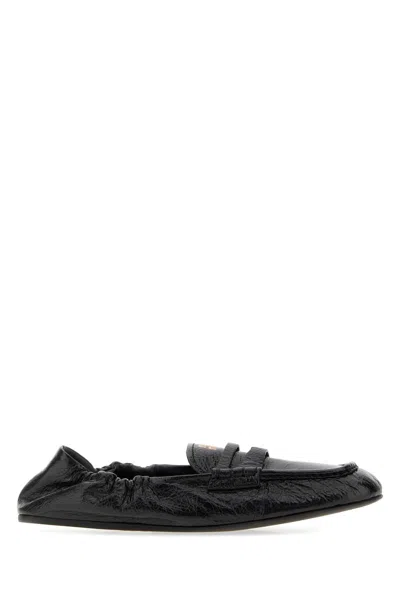 Miu Miu Leather Loafers Casual Style Flexible Sole In Black