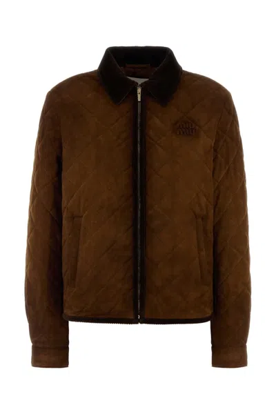 Miu Miu Miu-style Suede Jacket With Lamb Suede & Viscose Lining In Brown
