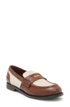 Miu Miu Women's Bi-color Leather & Canvas Loafers In Bruciato Corda