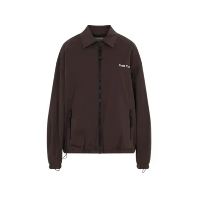 Miu Miu Washed Gabardine Blouson Jacket In Brown