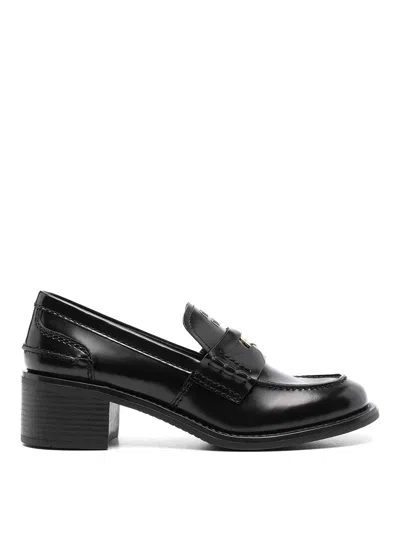 Miu Miu Brushed Leather Penny Loafers In Black