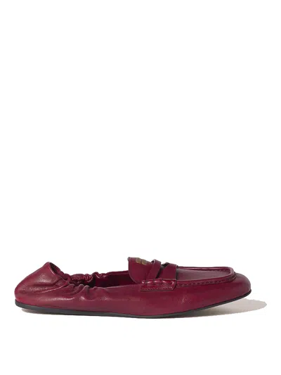 Miu Miu Logo Ruched Leather Loafers In Rubino