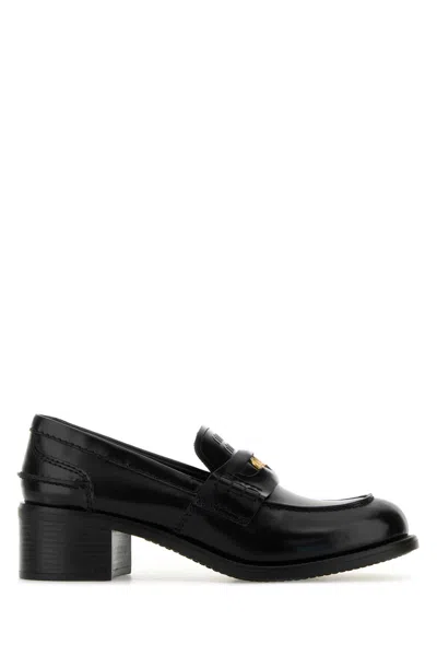 Miu Miu Mini Penny Loafer With Gold-tone Saddle Strap And Block Heel In Black