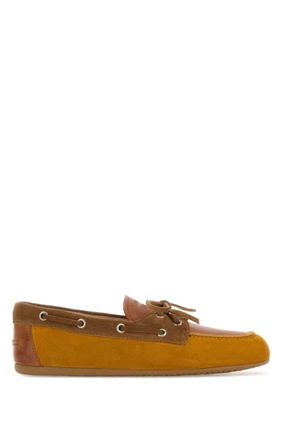 Miu Miu Multicolor Leather And Suede Loafers In Orange