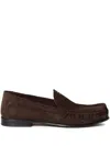 Miu Miu Suede Loafers With Flat Leather Sole In Brown