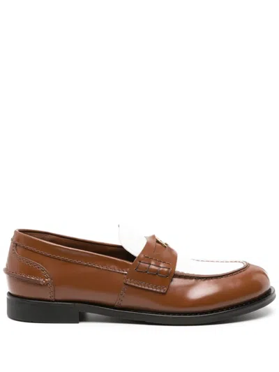 Miu Miu Mocassini Spazzolato Bicolore In Brown