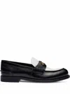 Miu Miu Black Leather Loafers In Nero+bianco