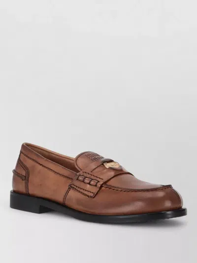 Miu Miu Leather Penny Strap Loafers Round Toe In Multi